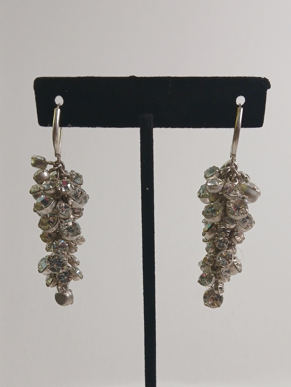 Silver Crystal Cluster Drop Earrings - Sparkling Silver Tone
